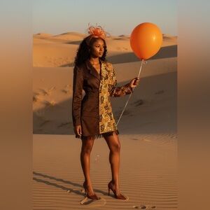 African print dress with feathers